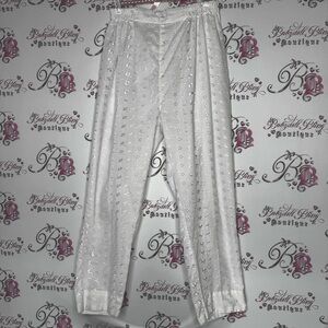 Pants floral embroidered white lounge flowy lounge lightweight flowers shimmer